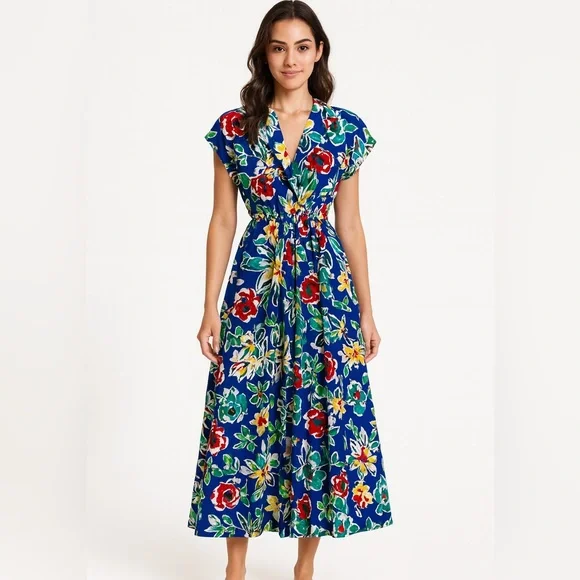 Vintage Melissa Lane Floral Dress 100% Cotton Multicolor Size 14 - Picture 1 of 12